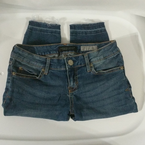 Aeropostale Ankle Jeggings Dark Wash Raw Hem - 0 - Picture 1 of 7